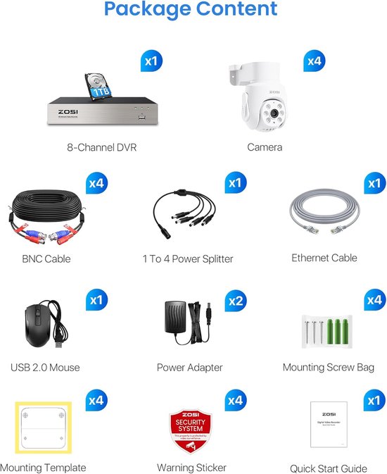 RFWR® 1080p Bewakingscameraset met 5MP DVR Recorder en 1TB HDD - 4X 2MP CCTV Camera's met 360° Pan & Tilt van RFWR — afbeelding 5