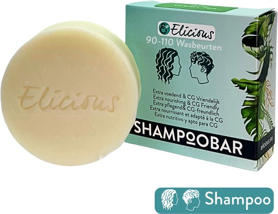 Elicious® - Shampooing solide - Thee vert - Sans CG - Curly Girl - Shampooing naturel - Sans SLS - Sans plastique - Vegan - Halal - Non testé sur les animaux