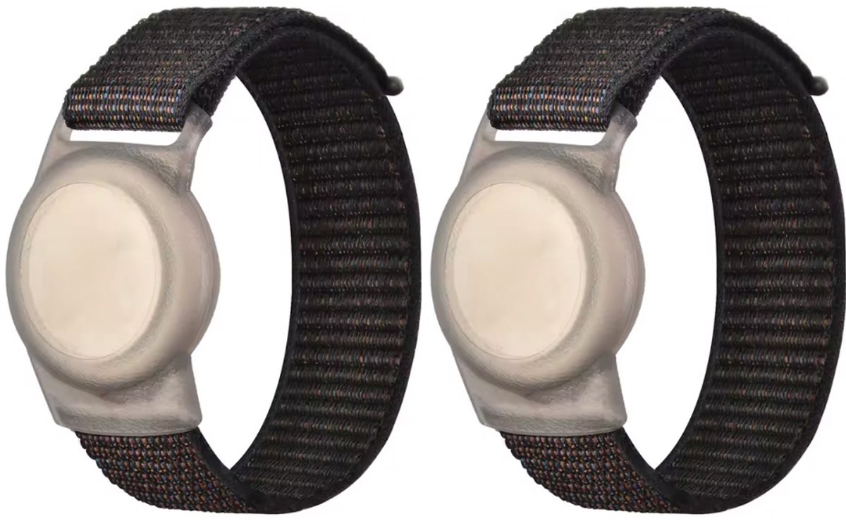 Armband geschikt voor AirTag - Kinderarmband - Airtag armband - Polsbandje - 2 stuks - Zwart - Armband geschikt voor Apple AirTag - Met Klittenband - One size - CHPN