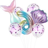 Zeemeermin ballonnen set voor 6e verjaardagsfeest meisjes - Decoratie benodigdheden met grote nummer 6 ballon - Set van 7 - Meisjes zeemeermin staart thema - Feestdecoraties - Nummer ballonnen
