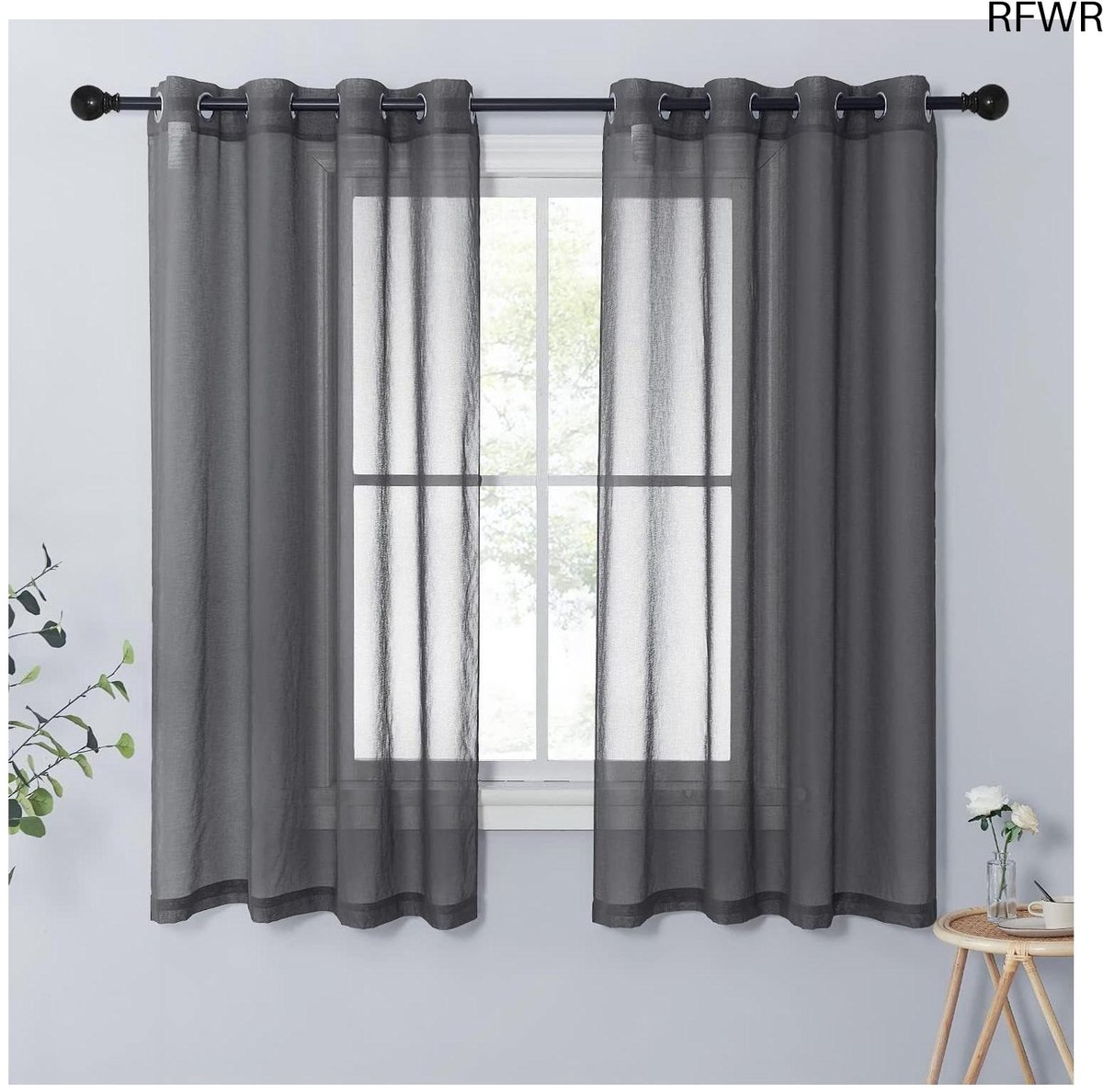 RFWR® Transparante Raamgordijnen voor Woonkamer en Slaapkamer - 2 Stuks, 140x160cm, Donkergrijs