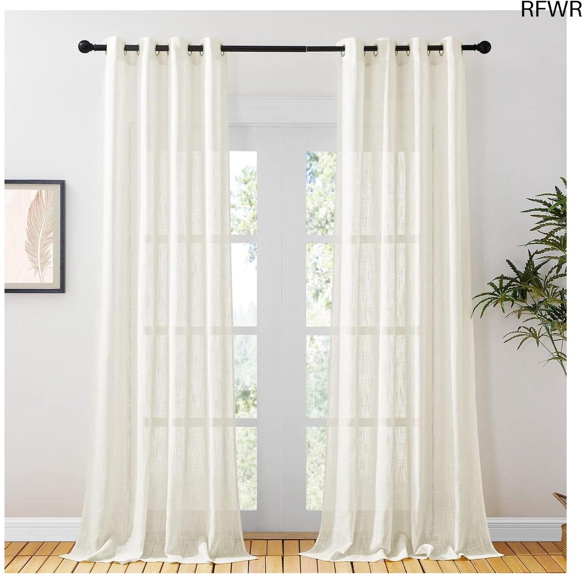 RFWR Beige Linnen Voile Gordijnen - Halftransparant Voor Huisdecoratie - 132 x 240 cm - 2 Stuks