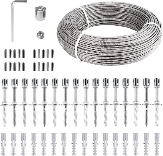 GARDELI® Stainless Steel Climbing Aid for Climbing Plants, Professional System as a Complete Set with Wall Brackets and 3mm Steel Wire (8 Wall