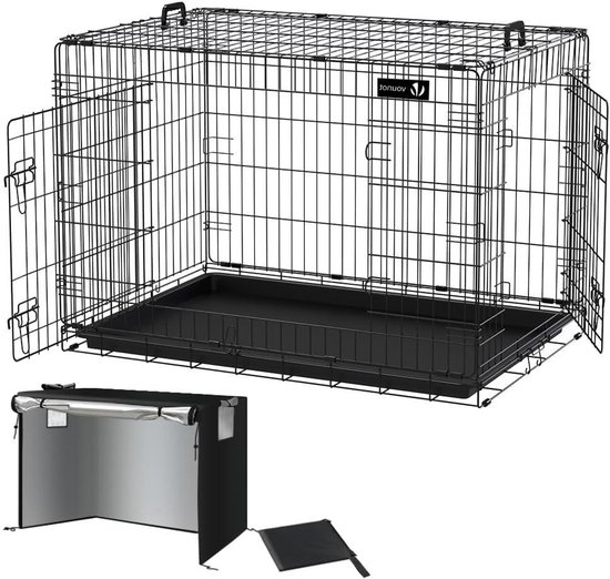 TRESKO Hondenkooi 91 x 58 x 64 cm opvouwbaar met 2 deuren | transportkooi auto | hondenbox met bodemschaal | transportbox draadkooi TRESKO Hondenkooi 91 x 58 x 64 cm opvouwbaar met 2 deuren | transportkooi auto | hondenbox met bodemschaal | transportbox draadkooi