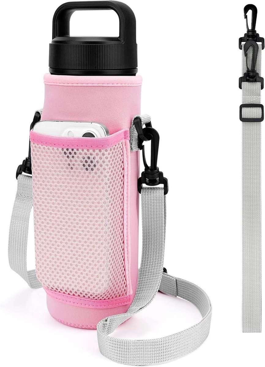 Allecto Plus - Drinkfleshouder met 2 banden voor waterflessen tot 26 oz - Draagriem met telefoonzakje