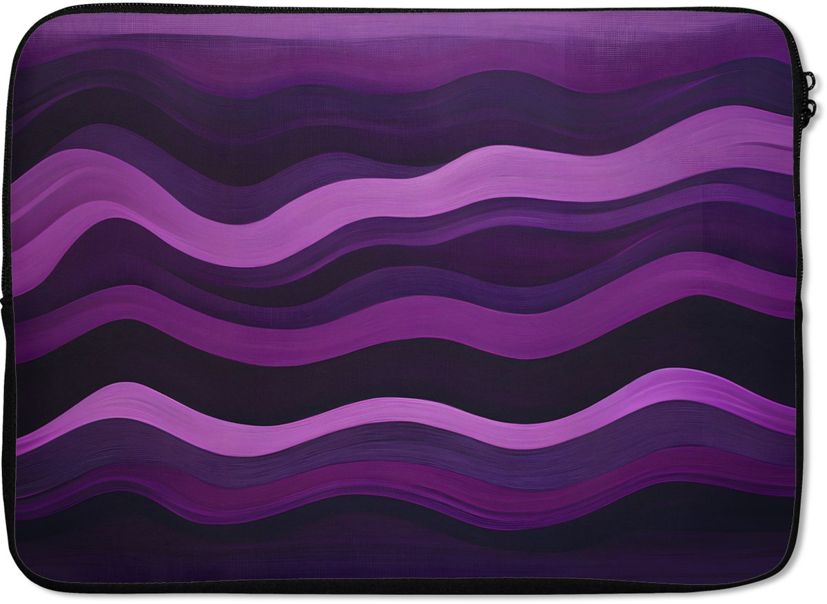 Laptophoes 14 inch - Lijnen - Golven - Paars - Abstract - Laptop sleeve - Binnenmaat 33x23 cm - Zwarte achterkant