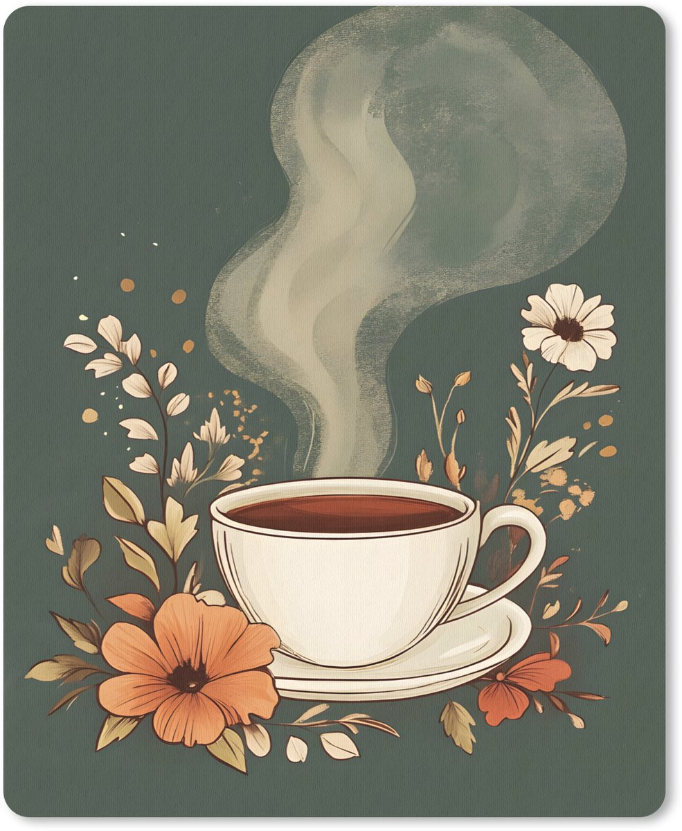 Muismat 19x23 cm - Mousepad Kop - Bloemen - Groen - Koffie - Muismatten