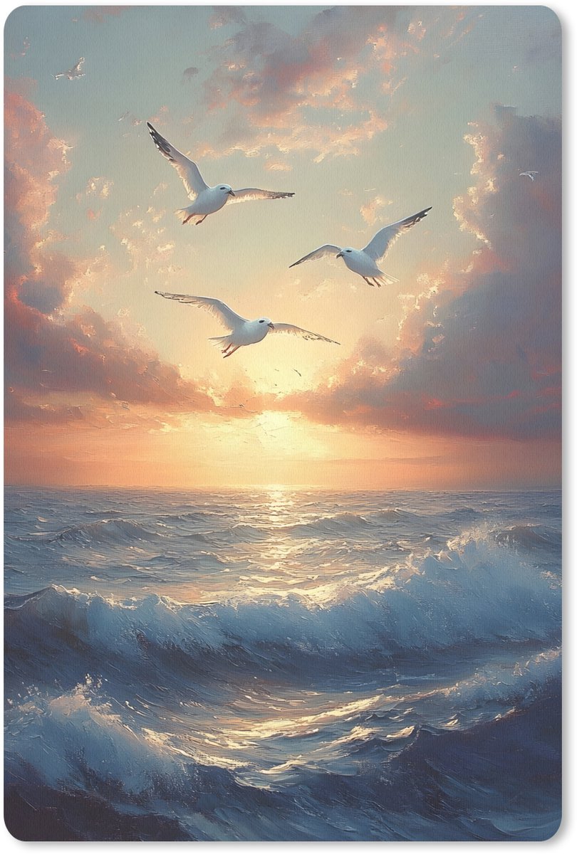 Muismat 18x27 cm - Mousepad Meeuwen - Zonsondergang - Zee - Wolken - Muismatten