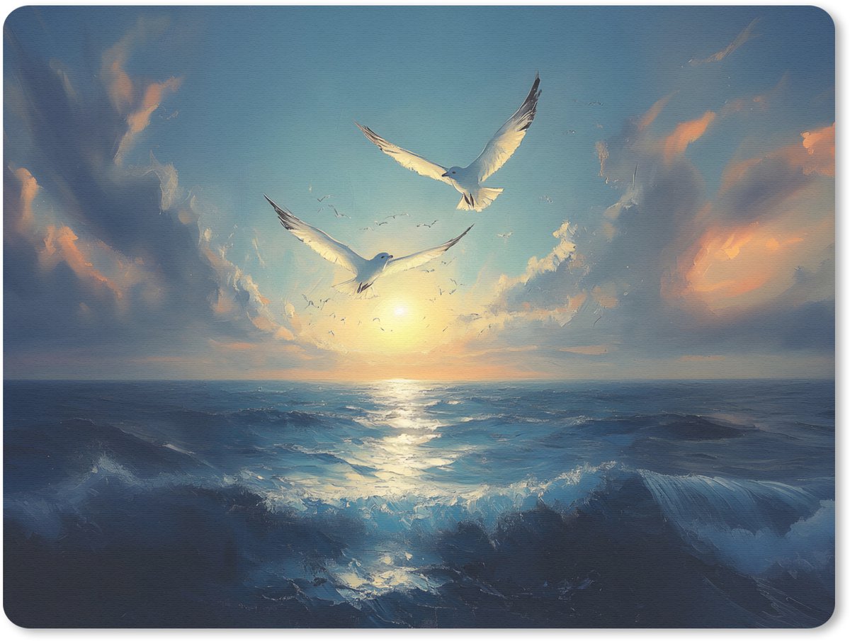Muismat 23x19 cm - Mousepad Meeuwen - Zee - Wolken -Blauw - Muismatten