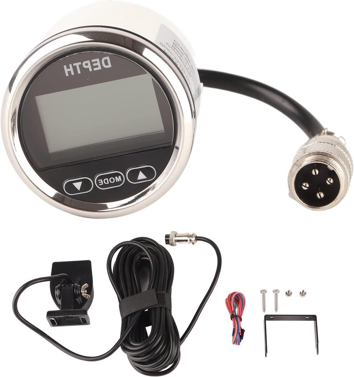 Allecto Plus - Digitale Dieptemeter 52Mm/2 Inch - Marine Dieptemeter - Waterdichte Dieptemeter Voor Boten - Dieptemeter met Transducer en Wit Achtergrondlicht voor Jachten en Boten