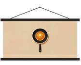 Posterhanger incl. Poster 60x30 cm - Schoolplaat - Pannenkoek - Koekenpan - Boter - Minimalistisch - Textielposter - Zwarte latten