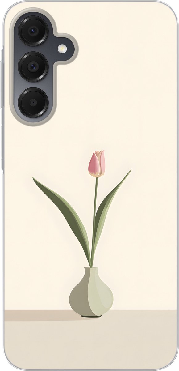 Telefoonhoesje Geschikt voor Samsung Galaxy A16 hoesje - Tulp - Vaas - Beige - Siliconen Telefoonhoesje Telefoonhoesje