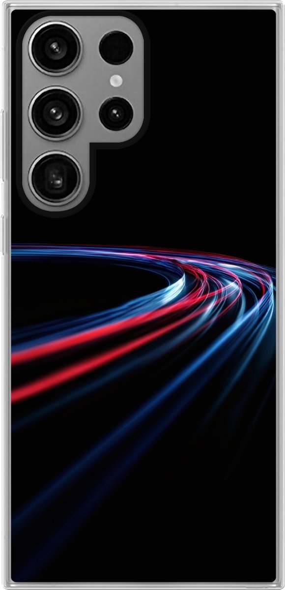 Telefoonhoesje Geschikt voor Samsung Galaxy S23 Ultra hoesje - Gaming - Lichtbanen - Golvend - Rood - Siliconen Telefoonhoesje Telefoonhoesje