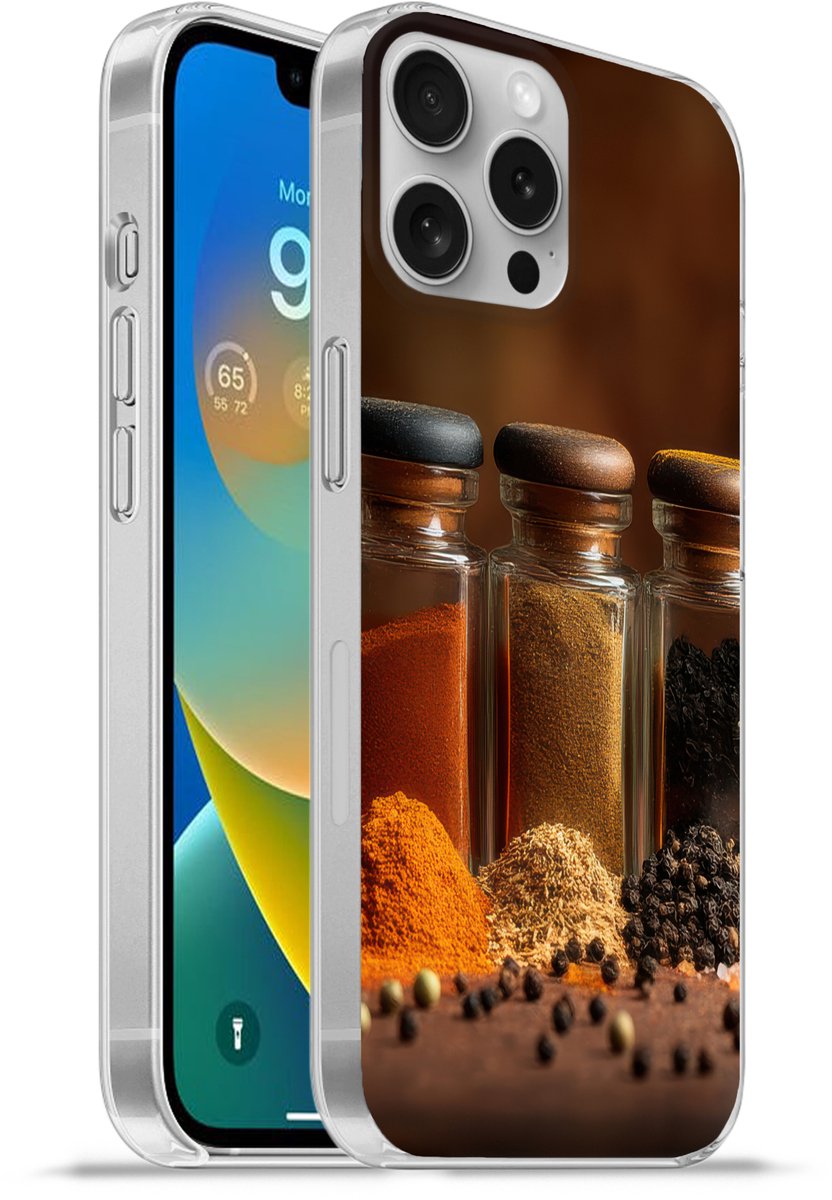 Telefoonhoesje Geschikt voor Apple Iphone 16 Pro Max hoesje - Potjes - Kruiden - Specerijen - Korrels - Siliconen Telefoonhoesje Telefoonhoesje