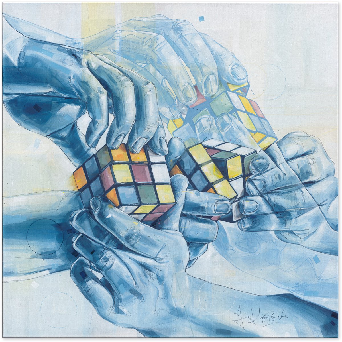 Doorzettingsvermogen 'Rubik's cube' poster 80x80cm (reproductie van schilderij)