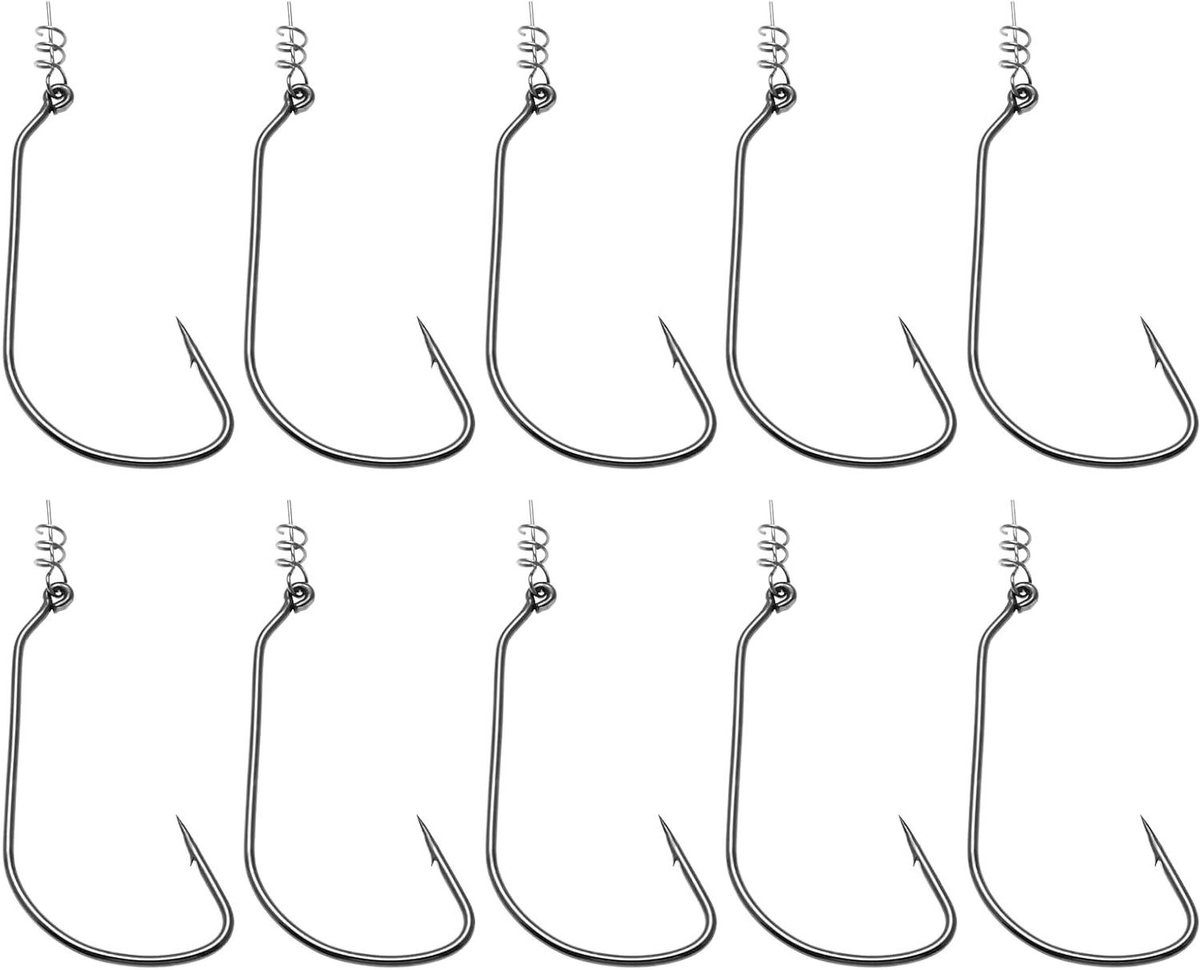 Allecto Plus - Offset Haak 10 stuks met Baitholder voor Zacht Plastic Aas - Geschikt voor Zwem- en Wormaas