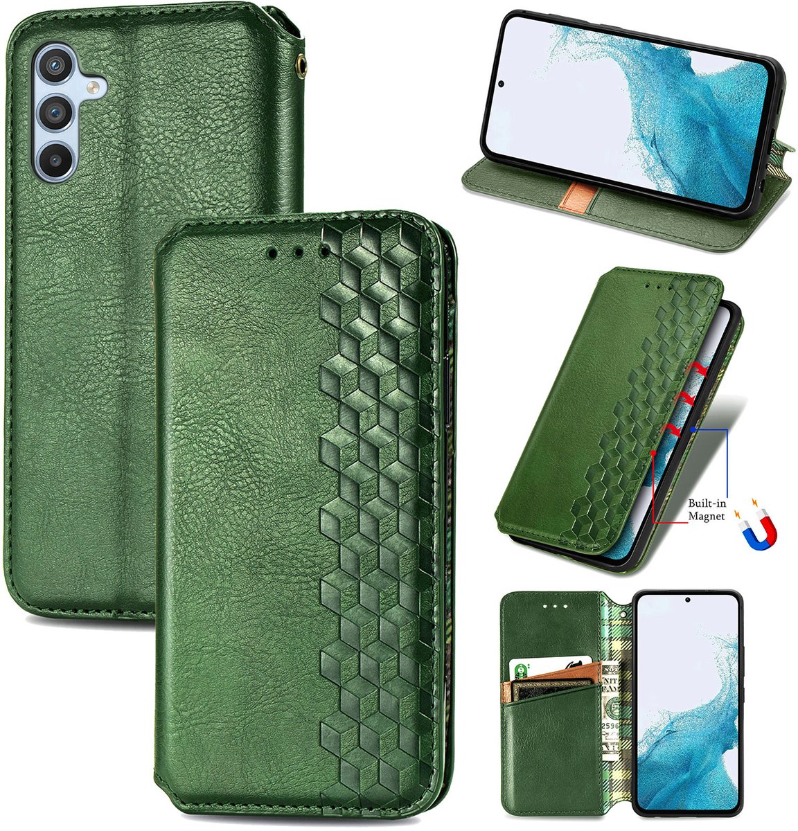 Luxe PU Lederen Ruitpatroon Wallet Case + PMMA Screenprotector voor Galaxy A56 _ Groen