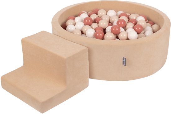KiddyMoon Schuim speeltuin VELVET PPZP-OK30V-122 met zandbeige ballen: pastel-beige-haar-wit 200 zwembad/tribune