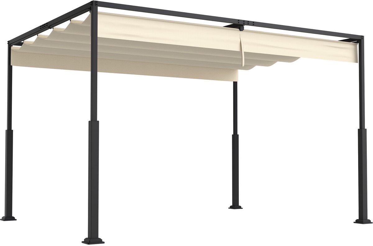 Aufun Pergola Met Schuifdak, 3x4m Metalen Tuinpaviljoen Terrasoverkapping, Met Stevig Stalen Frame En Schuifdak Van PA-Gecoat Polyester, Beige