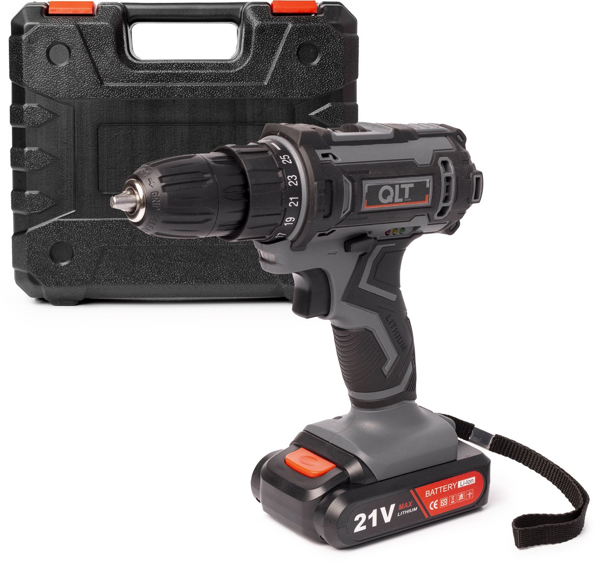QLT Accuboormachine 21V met 1500mAh Accu, 6 Bits, Bit Holder en Koffer – Krachtige Snoerloze Boormachine voor Hout, Staal, Kunststof en Meer