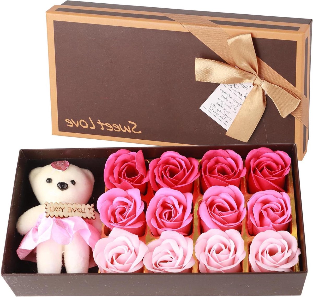 Allecto Plus - Roze Bloemblaadjes Zeepbeer in Geschenkdoos voor Valentijnsdag - Romantische Badzeep met Bloemengeur (Poeder)