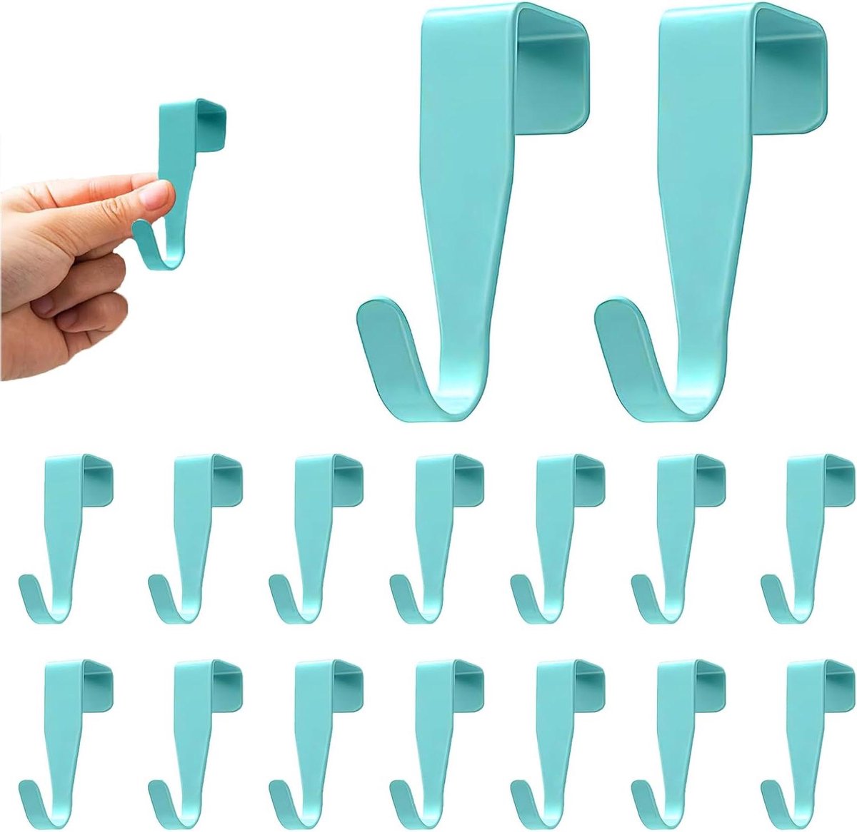 Deurhaken set van 16 stuks - koolstofstaal en roestvrij staal - blauw - zonder boren - voor keukens, kasten, badkamers & commodes
