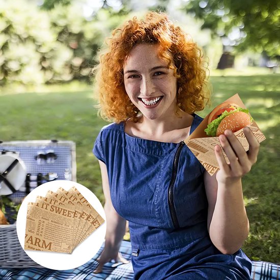 100 Feuilles de Papier pour Hamburger, Sac à Snacks, Sac à Frites, Sac