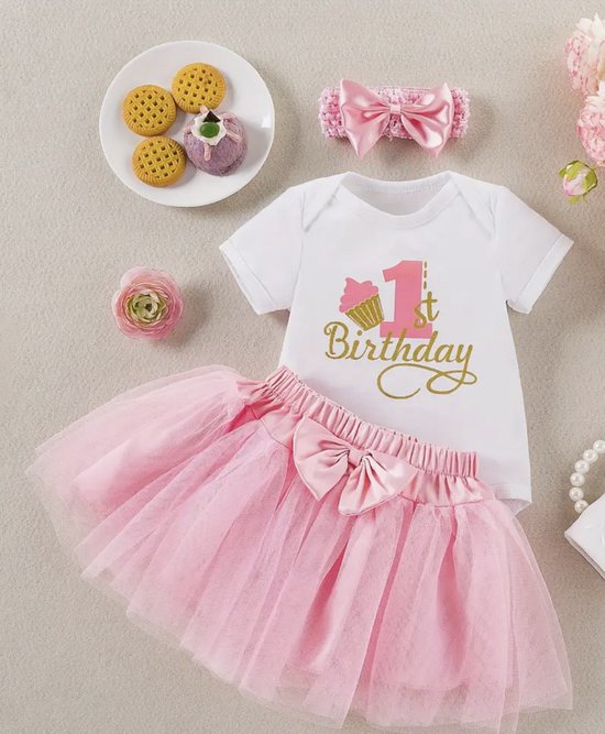 Prinsessenjurk Eerste Verjaardag Roze Maat 74/80 Luxe Baby