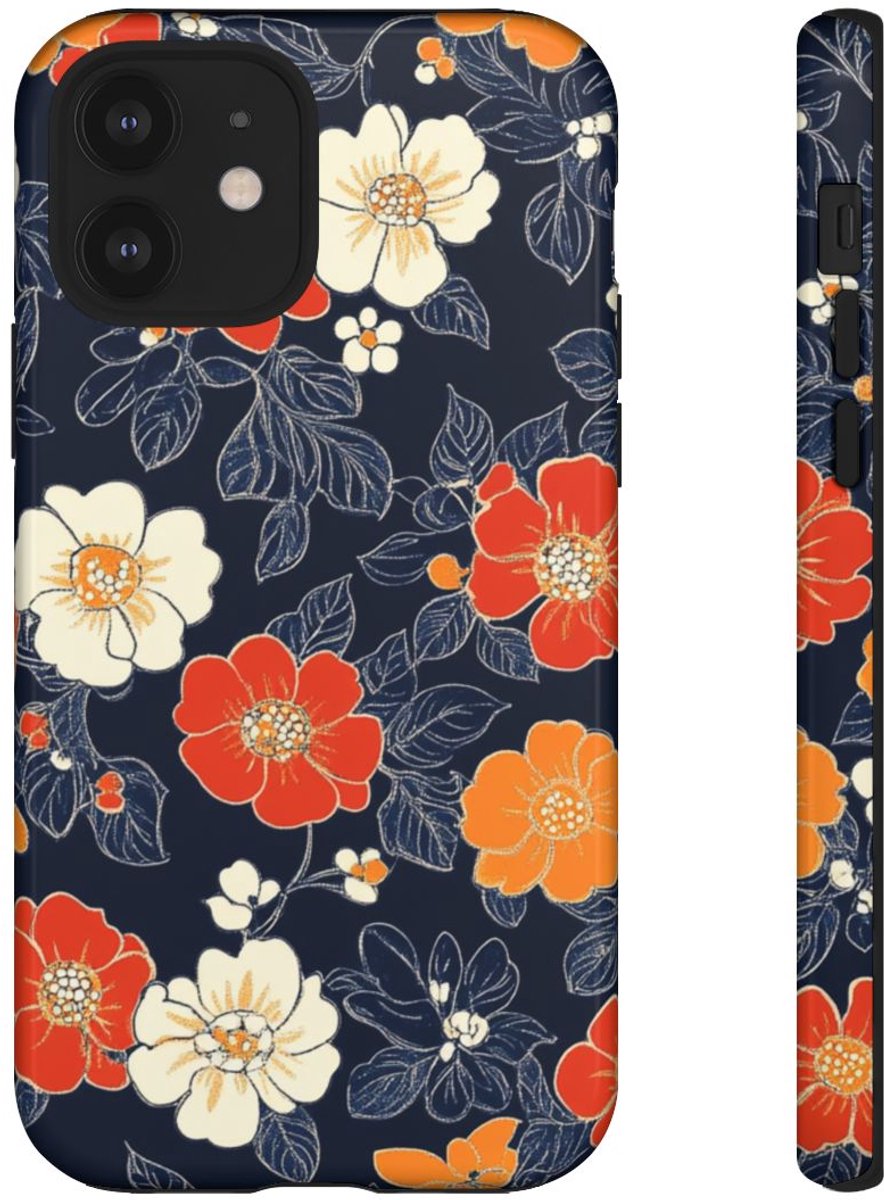 Oranje en Witte Bloemenprint – Telefoonhoesje Geschikt voor iPhone 12