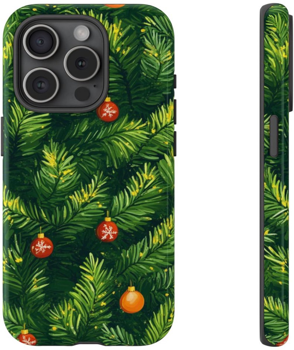 Kerst Dennentakken met Versieringen – Telefoonhoesje Geschikt voor iPhone 15 Pro