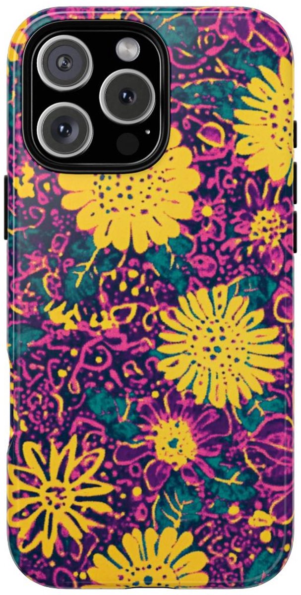 Gele en Paarse Bloemenprint – Telefoonhoesje Geschikt voor iPhone 16 Pro Max