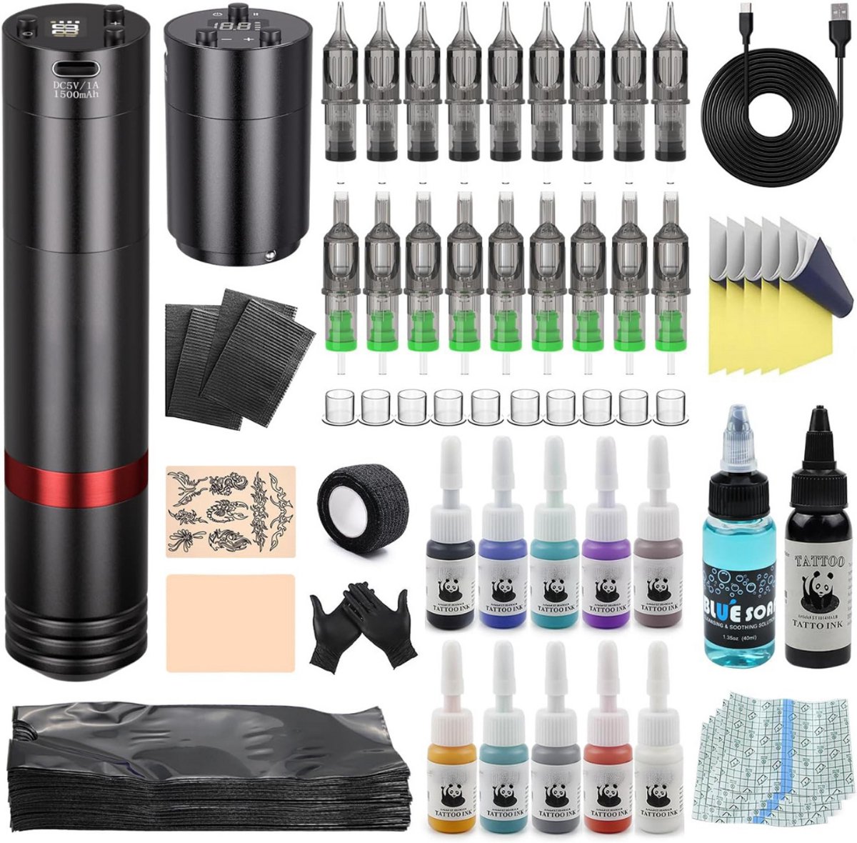 DailySupplies® Tattoo Machine met Accessoires - Tattoo kit Draadloos - Complete Set - Zwart