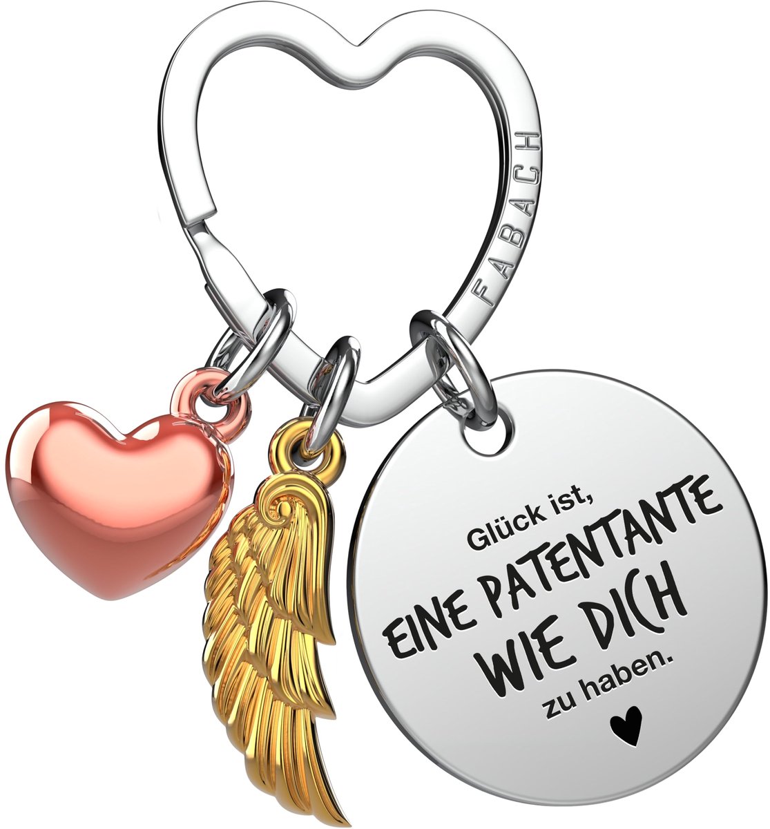 FABACH Beste tante sleutelhanger beschermengel geluksbrenger met hart en gravure - Beste tante cadeau sleutelhanger - tante cadeau engel geluksbrenger peettante