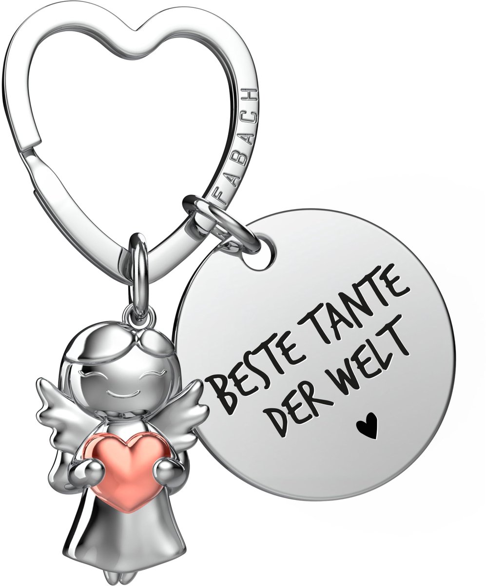 FABACH Beste tante sleutelhanger beschermengel geluksbrenger met hart en gravure - Beste tante cadeau sleutelhanger - tante cadeau engel geluksbrenger peettante