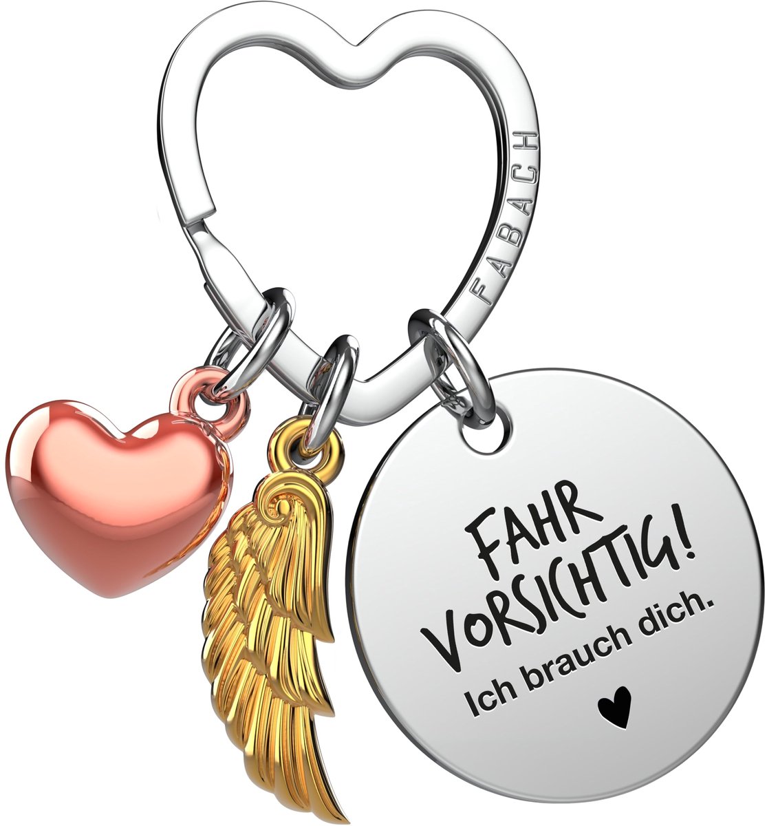 FABACH Rijd voorzichtig sleutelhanger auto beschermengel geluksbrenger met hart en gravure - auto bestuurders cadeau sleutelhanger - rijbewijs cadeau engel auto geluksbrenger