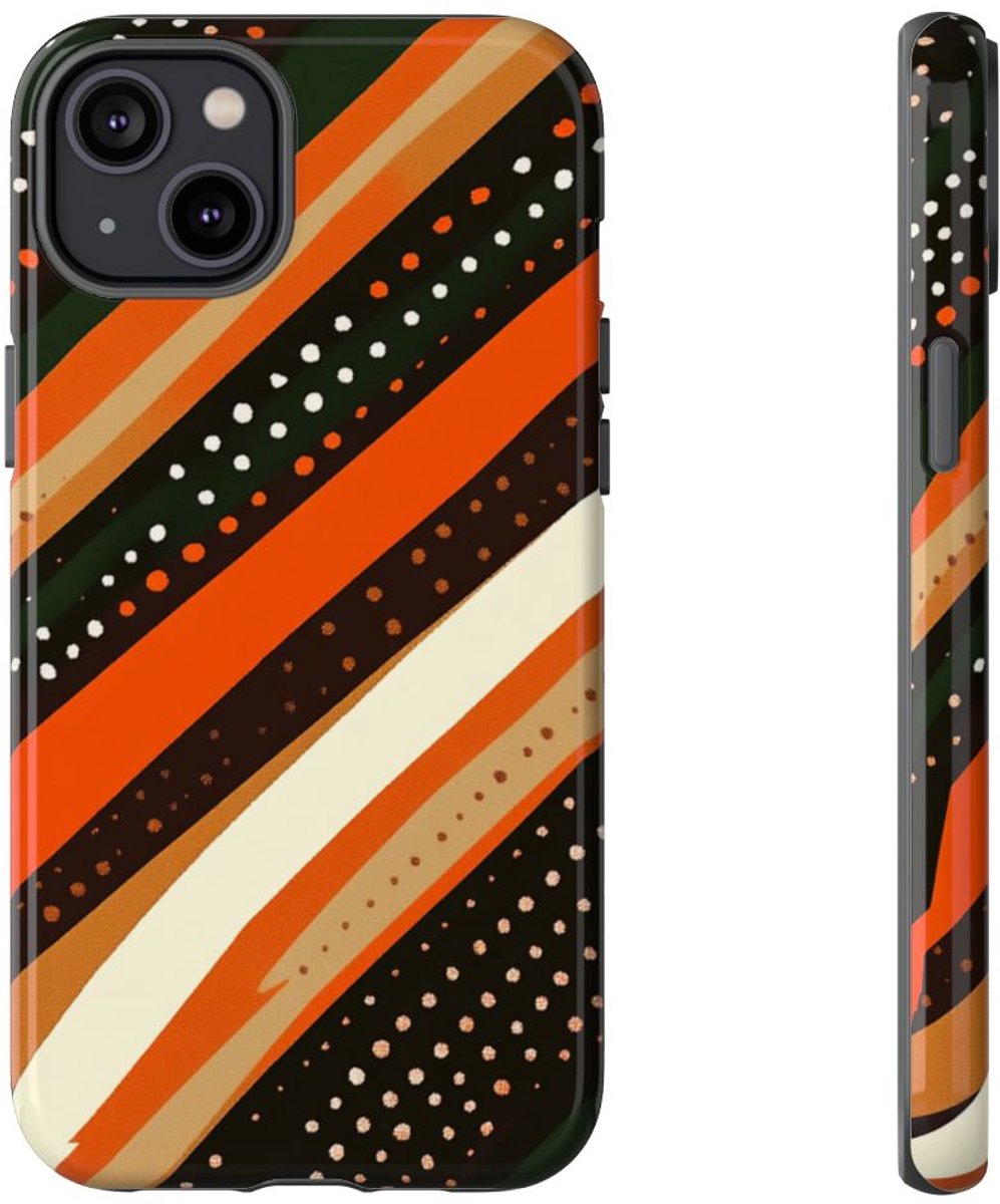 Retro Aardetinten Gestreept Patroon – Telefoonhoesje Geschikt voor iPhone 14 Plus