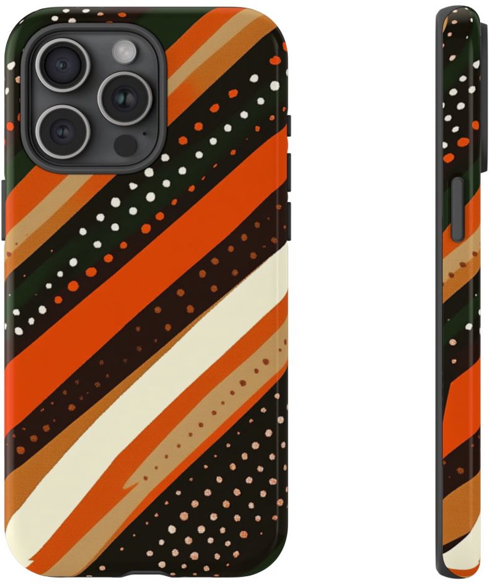 Retro Aardetinten Gestreept Patroon – Telefoonhoesje Geschikt voor iPhone 15 Pro Max