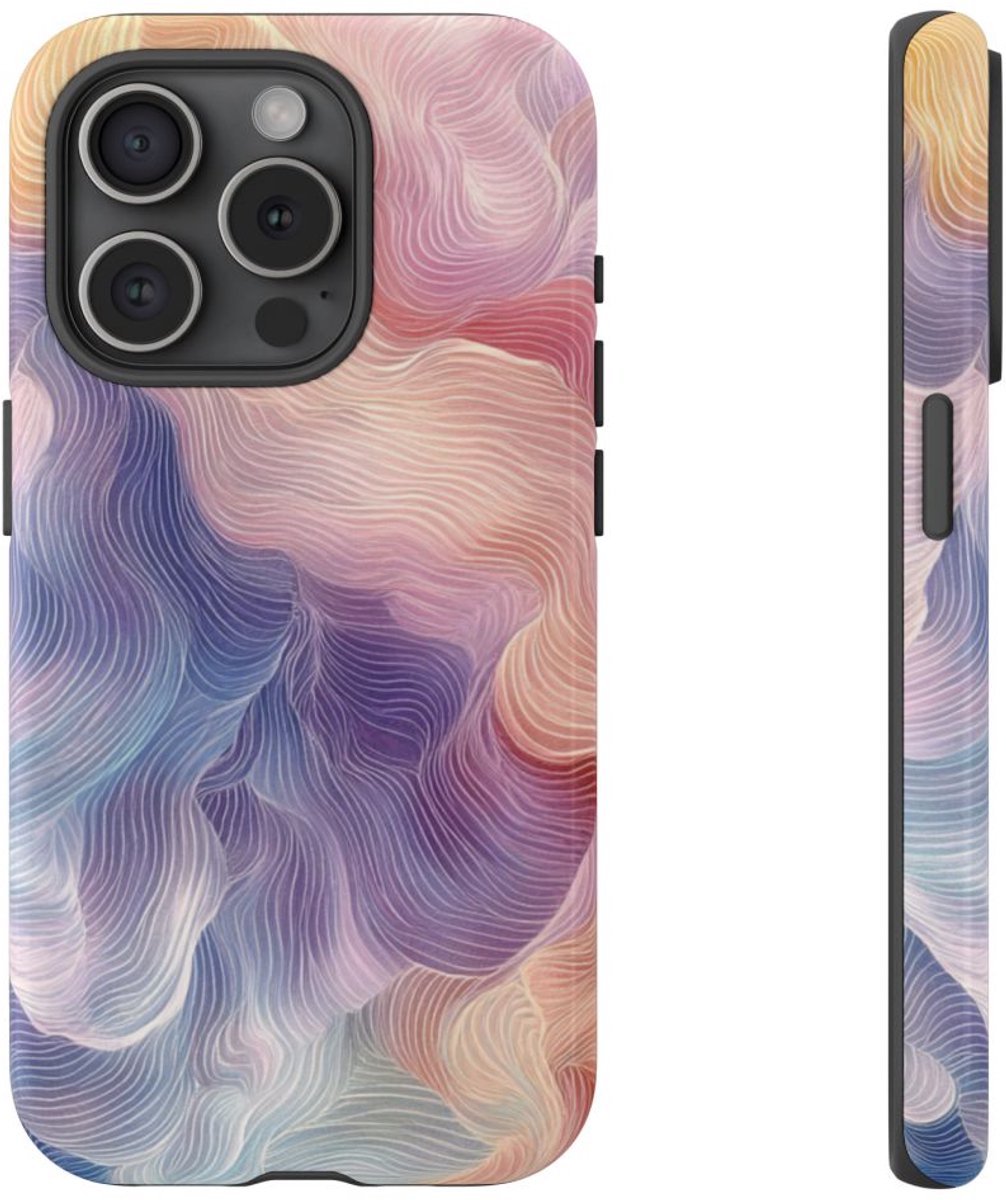 Zachte Pastel Abstracte Golven – Telefoonhoesje Geschikt voor iPhone 15 Pro
