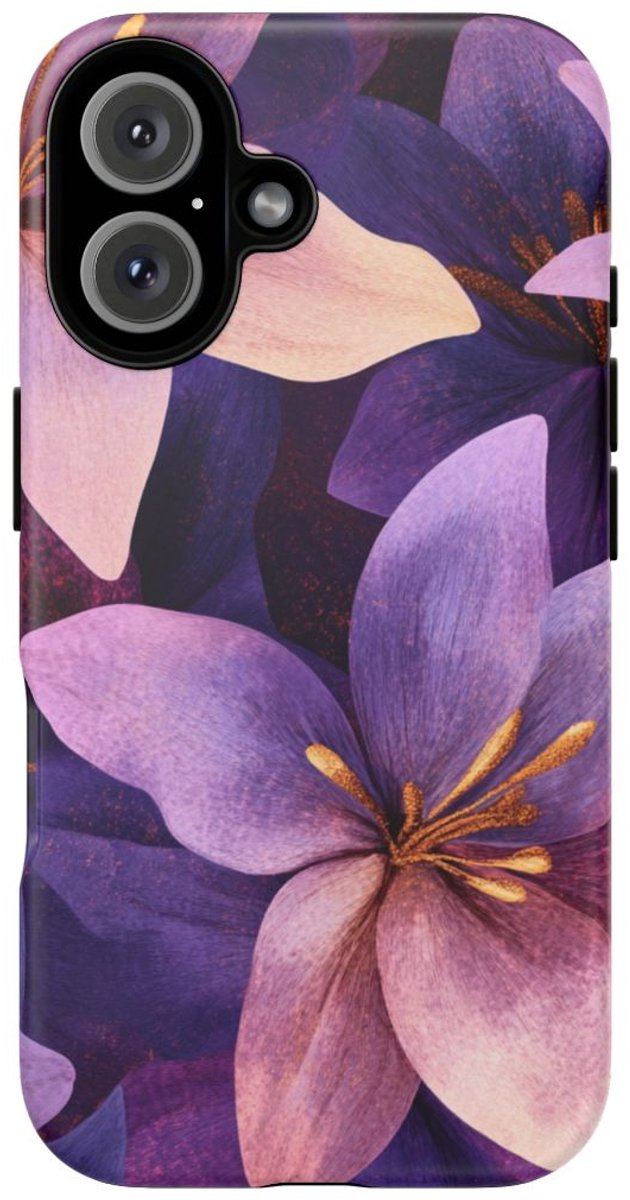 Paars-Gouden Bloemenpatroon – Telefoonhoesje Geschikt voor iPhone 16