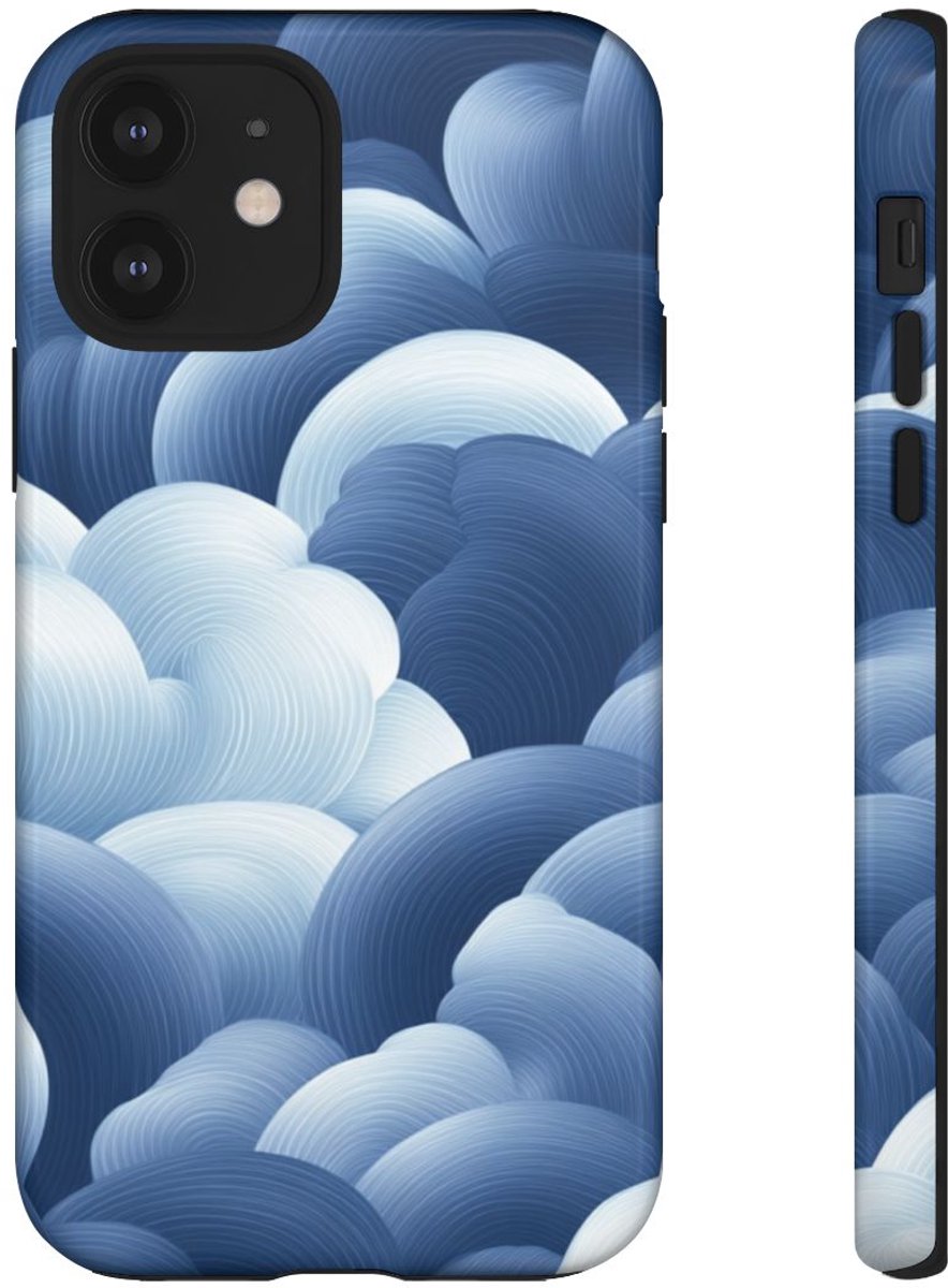 Blauw-Wit Wolkenpatroon – Glanzend Stevig Telefoonhoesje Geschikt voor iPhone 12