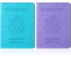 AOZUO 2 Pack Passport Holder for Travel, Waterproof Passport Wallet Case Travel Musthaves Accessories Passport Accountants for Women Men, Blue + Purple, Blue + Purple