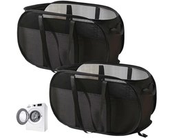 2 stuks Opvouwbare wasmand, opvouwbare wasmand, waszak, wasmand voor vuile was met handvat voor badkamer, slaapkamer, wasruimte, kinderkamer, reizen, Zwart 58 x 36 x 36 cm