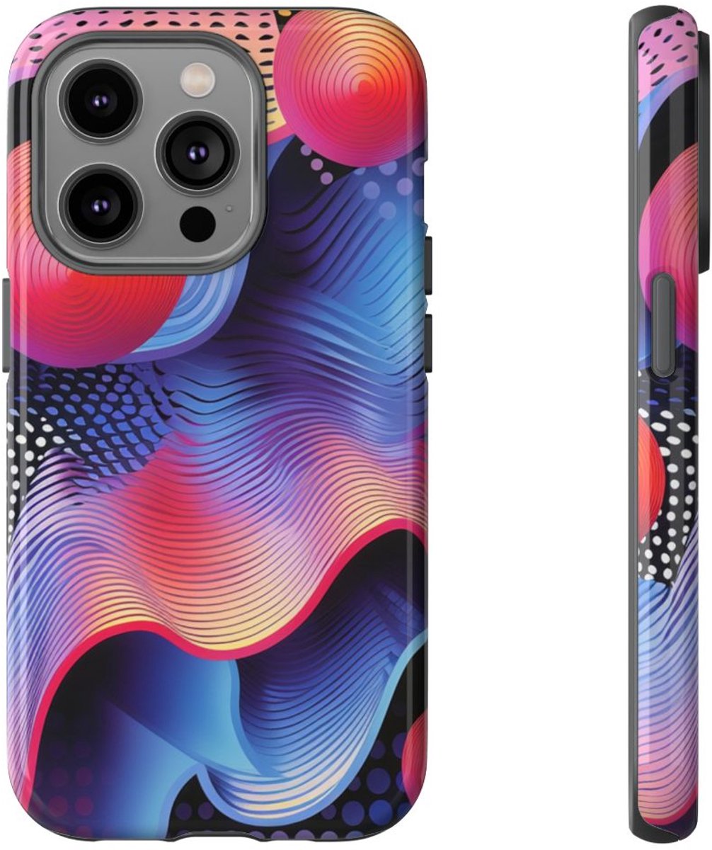 Kleurrijke Abstracte Golven en Bollen – Telefoonhoesje Geschikt voor iPhone 14 Pro
