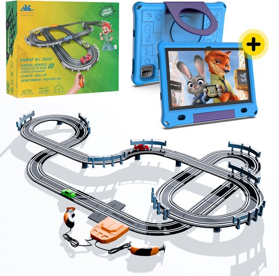 CosmoToys Elektrische Racebaan - Incl. 10 Inch Kindertablet - Auto Speelgoed - voor Kinderen - Autobaan Speelgoed - Kinderspeelgoed - 5,6M Lang - Classic