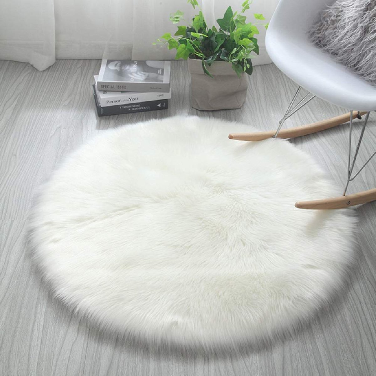Ibenzoa® Ronde Pluche Tapijt voor Woonkamer, Slaapkamer en Kinderkamer – Zacht en Antislip Kunstvacht Tapijt 80 cm