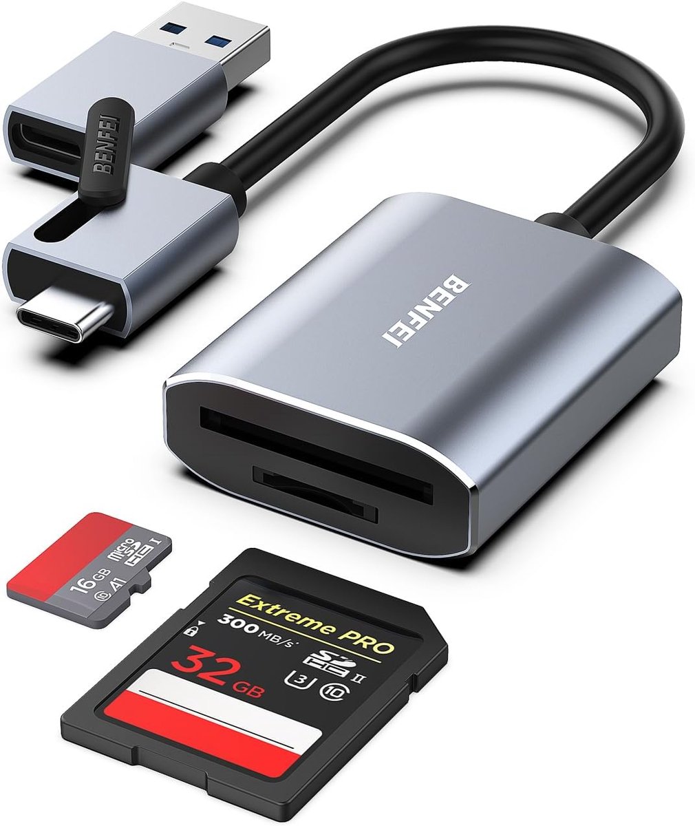Benfei SD Kaart Lezer 3.0 - 2in1 SD Kaartlezer USB C - Card Reader - Micro SD / TF Card Reader