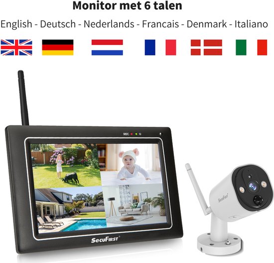 SecuFirst CWL401W/2 Draadloze 3 megapixel Beveiligingscamera met monitor - 7 inch touchscreen + 2 camera's - Wit - Gratis app van SecuFirst — afbeelding 3