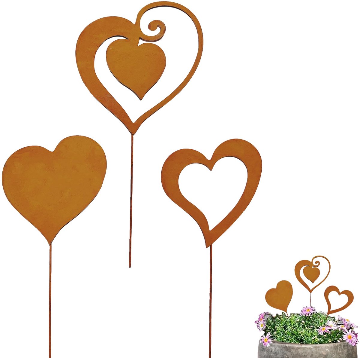 Ibenzoa® Elegante Roestmetalen Tuinsteker Set voor Decoratieve Tuinaccenten