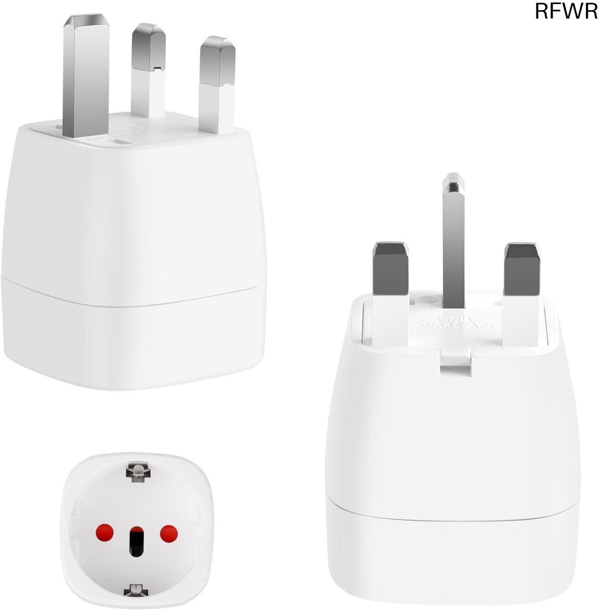 RFWR® Universele Reisadapter UK - 2 Stuks, 2500W, Compatibel met Groot-Brittannië en Ierland