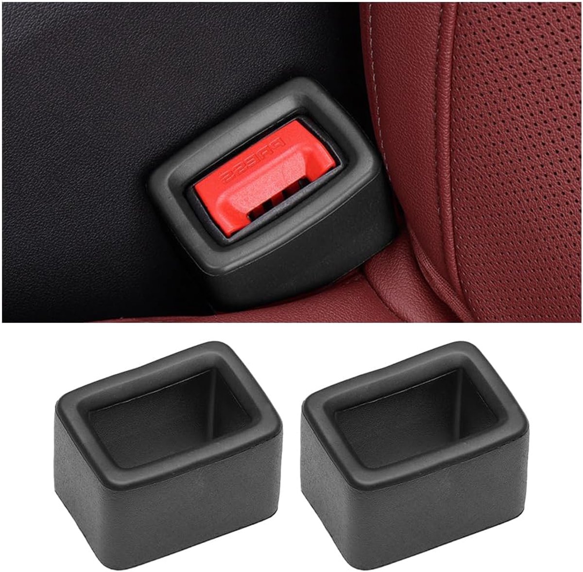 Image of 2 stuks - beschermhoes voor autogordelgesp - afdekking voor autogordelgesp - houders voor autogordelgespen - siliconen autogordelgesp houdt - zwart